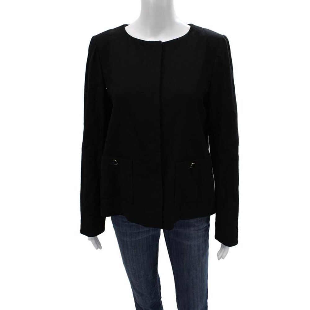 Vanessa Seward Women Designer Black Blazer Long Sleeve Button Front Size 42